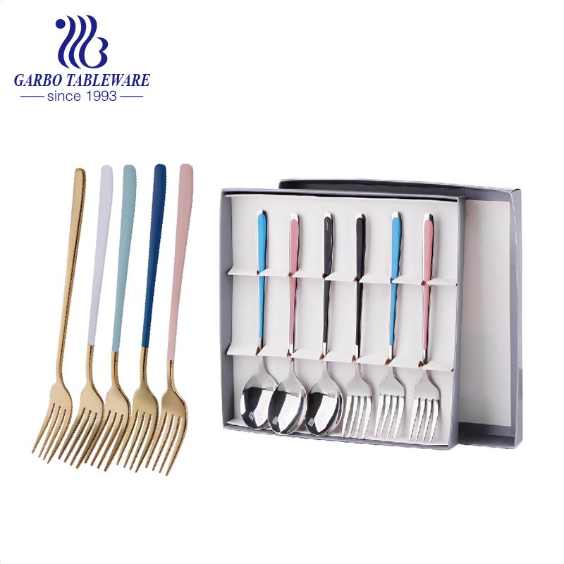 Luxury and elegant stainless steel fork set with colorful handle for restaurant hotel family daily used