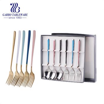 Portuguese Colored Handle Fork Stainless Steel Fork Set Silver Or Gold Steel Fork With Color Box Packaging