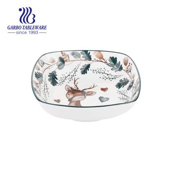 Ceramic bowl with animal decal and square shape 530ml for sale