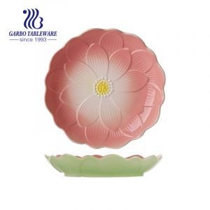 Factory unique flower shape lotus design 8inch porcelain fruit dessert plate for gift