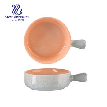 580ml oven safe round strengthen porcelain baking plate with handle
