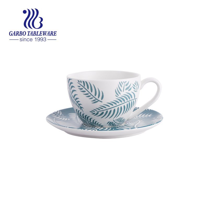 Strengthen porcelain leaf shape print color ceramic water mug European design china table drinking mugs for gift shop