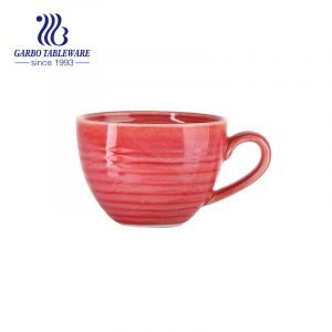 Stoneware drinking juice cups with handle ceramic drinks mug red color porcelain mugs set home and office coffee cup