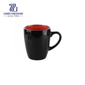 Double side color glaze black ceramic water mug red inside stoneware drinking mugs set custom print drink ware.