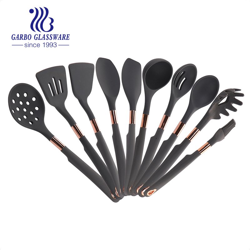 Dishwasher Safe Kitchen Spatulas Non-stick Silicone Solid Turner Titanium Gold Plating handle