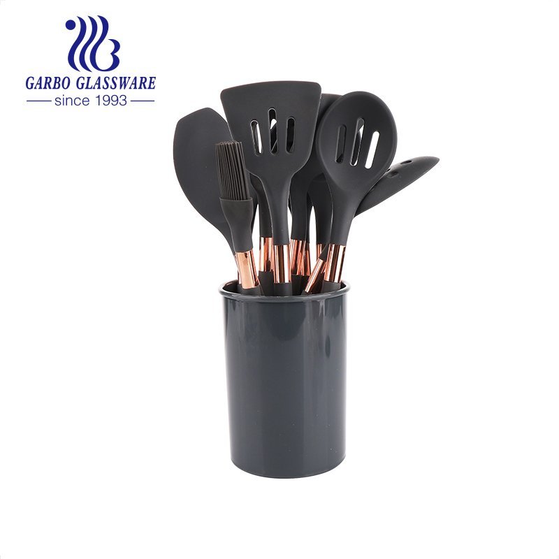 Silicone Material Black PVD Color Stainless Steel Cooking Kitchen Tools Heat Resistant Skimmer