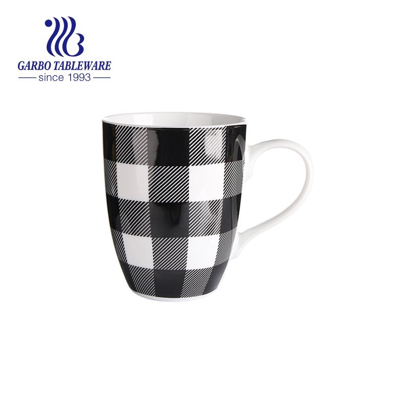 370ml checkered print drinking mug ceramic  water drink ware cup set home and restaurant coffee mugs sets hot drinks tumbler