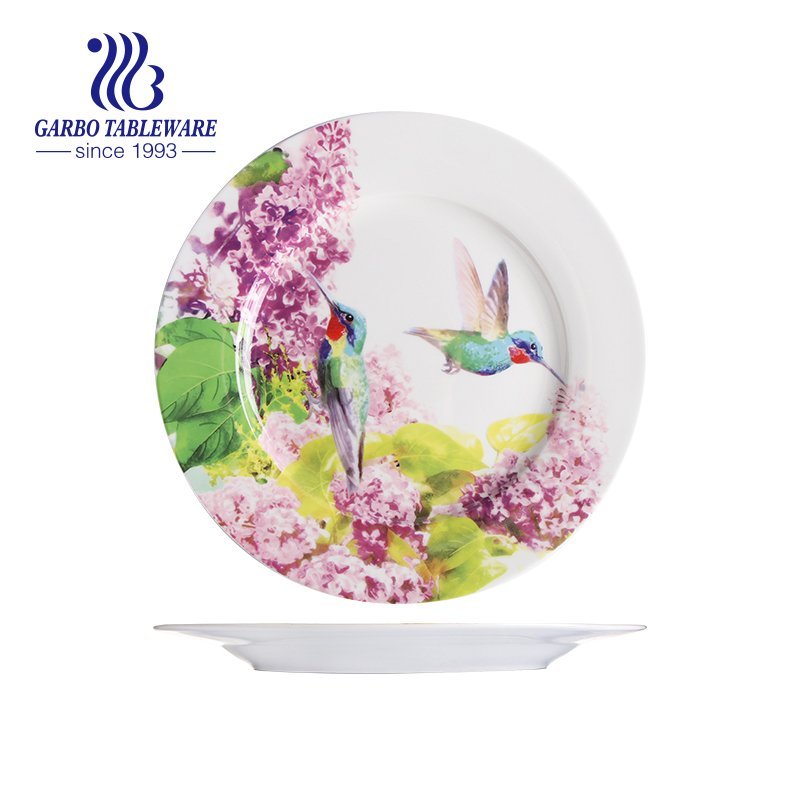 Wholesale unique OEM design flower decor 10.5inch porcelain flat plate for dinning