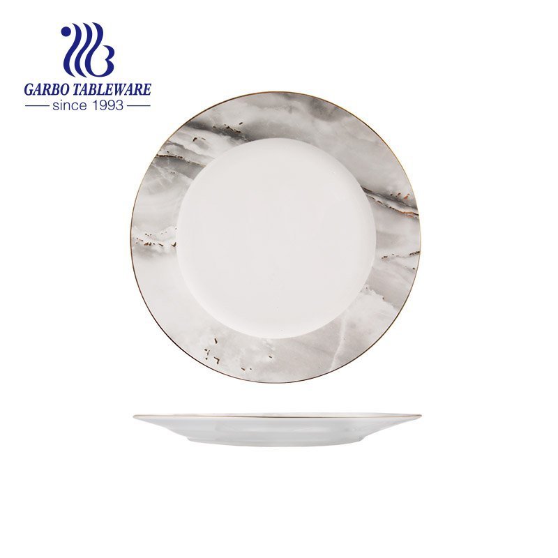 Factory custom creative grey color building design 7.5inch gold rim ceramic side plate