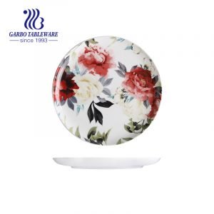 Factory OEM red flower design vivid tableware dish 8inch high temperature porcelain dessert plate