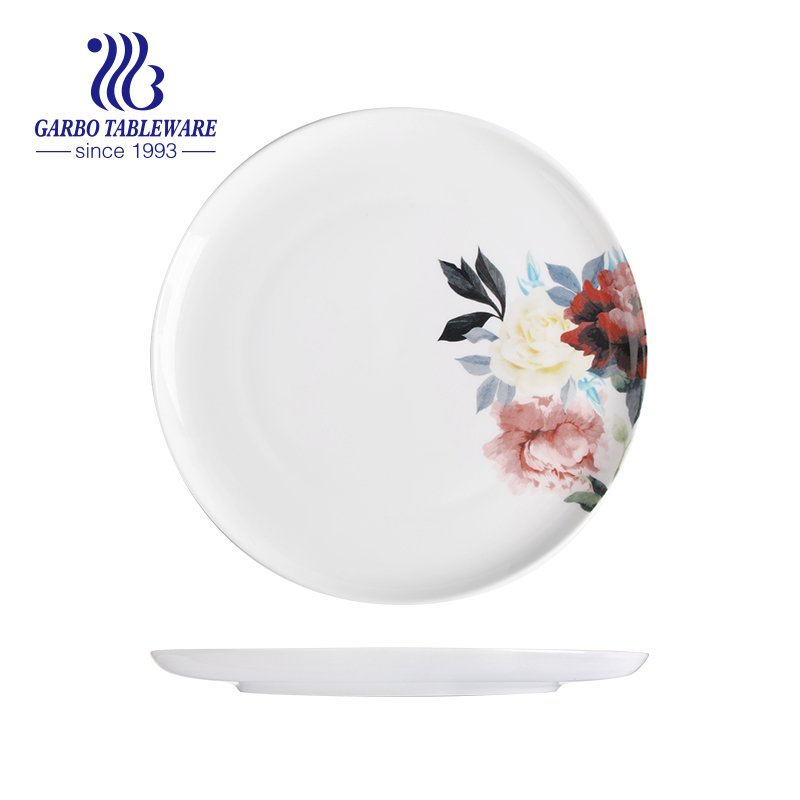 Factory OEM red flower design vivid tableware dish 8inch high temperature porcelain dessert plate