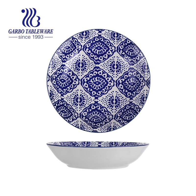 Custom decor printing unique ceramic tableware 10.5inch flat stoneware serving plate