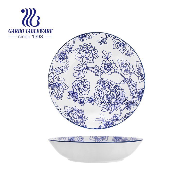 Custom decor printing unique ceramic tableware 10.5inch flat stoneware serving plate