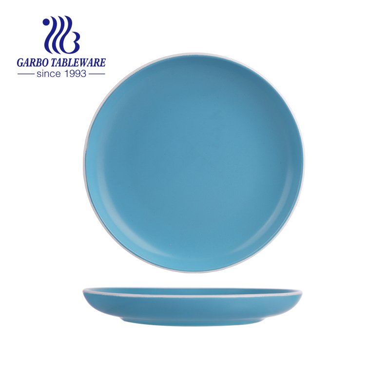 Wholesale stoneware dish matte color finished light blue 10.5inch ceramic flat charge plate