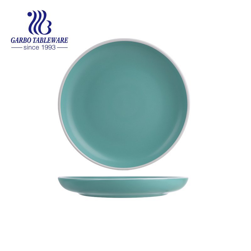 Wholesale stoneware dish matte color finished light blue 10.5inch ceramic flat charge plate