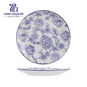 Custom decor printing unique ceramic tableware 10.5inch flat stoneware serving plate