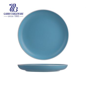 Plato de gres al por mayor, color mate, acabado azul claro, placa de carga plana de cerámica de 10.5 pulgadas