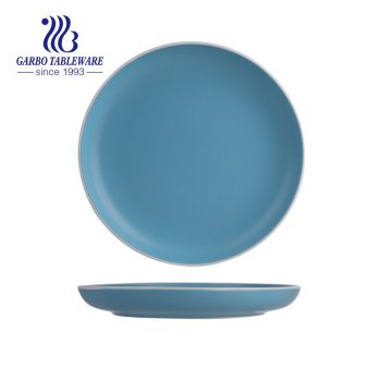 Wholesale stoneware dish matte color finished light blue 10.5inch ceramic flat charge plate