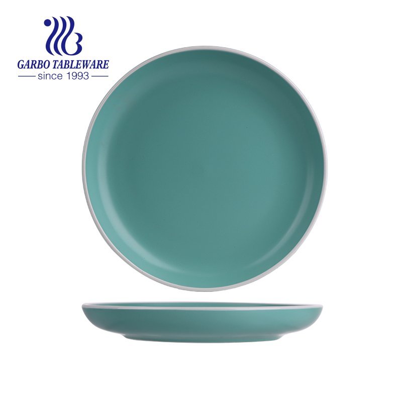 Wholesale stoneware dish matte color finished light blue 10.5inch ceramic flat charge plate