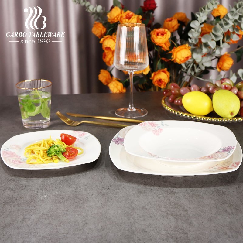Square shape design food grade 12pcs decorative ceramic dinner set for sale