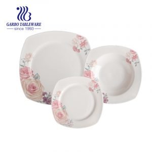 Europe Hot selling New Bone China Porcelain dinner set of 12pcs tableware square shaped  dinner plate side plate soup plates