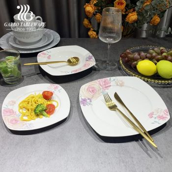 Square shape design food grade 12pcs decorative ceramic dinner set for sale