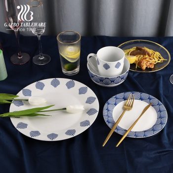 16pcs blue peacock high temperature porcelain dinner set 10.5” dinner plate 7.5” dessert plate 5.5 cereal bowl 390ml mug set