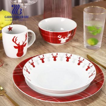 Christmas theme design food grade 16pcs decorative porcelain dinner set for sale