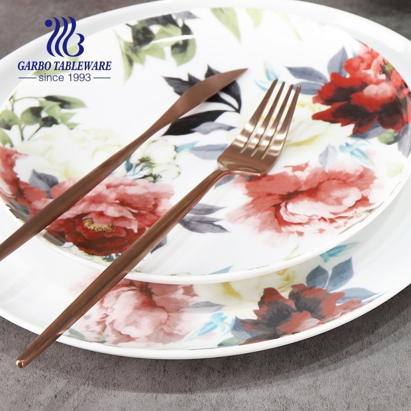 Custom flower design food grade 16pcs decorative fine porcelain royal dinner set for 4 persons