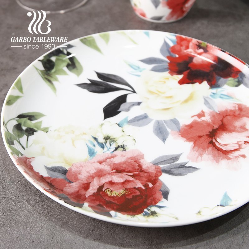 Custom flower design food grade 16pcs decorative fine porcelain royal dinner set for 4 persons