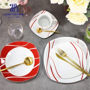 Red and white design 16pcs ceramic dinner set for wholesale