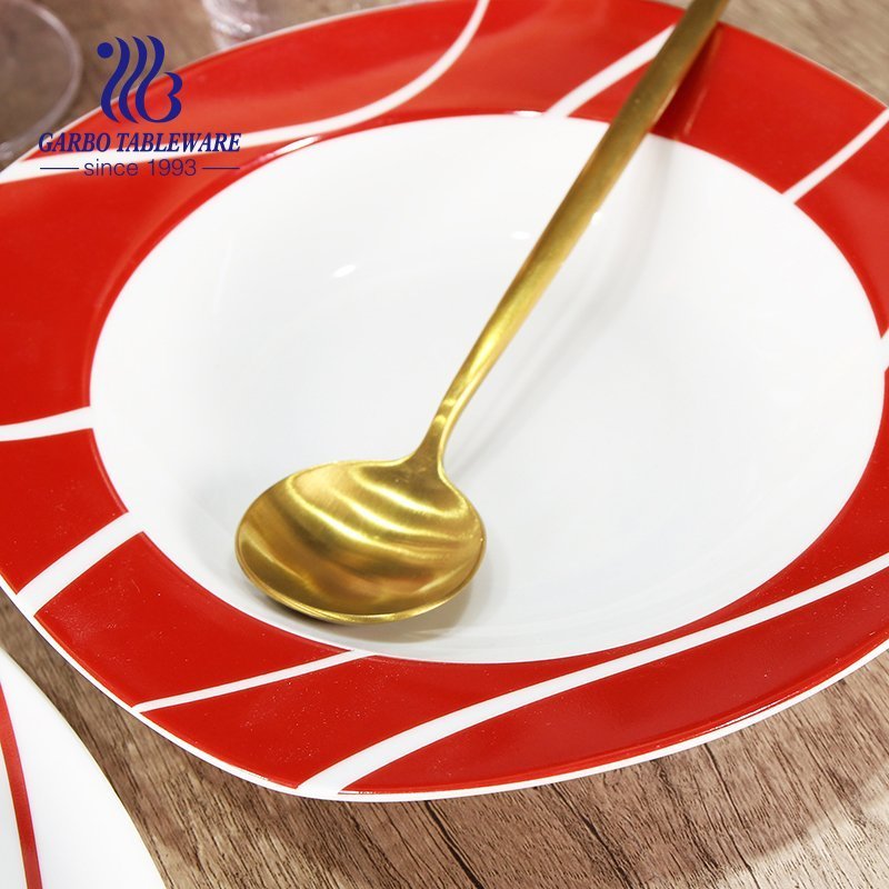 Red and white design 16pcs ceramic dinner set for wholesale