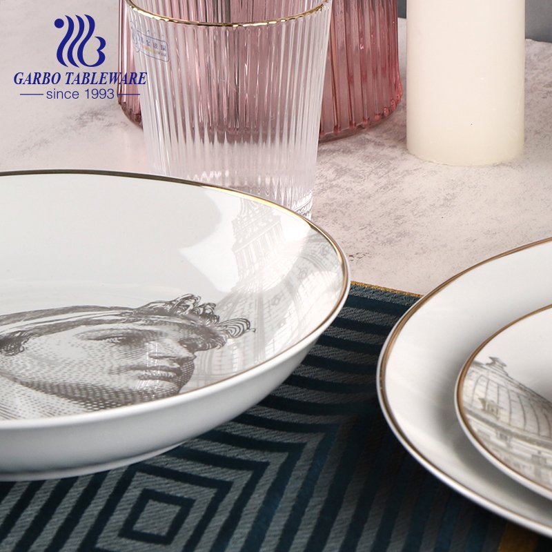 OEM Personalized  Custom decal logo porcelain dinnerware tableware set of 12pcs side plate dinner plates