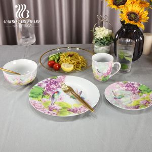 Color full decal print 16 pieces ceramic dinner set rice bowl and plate porcelain coffee mug with saucer