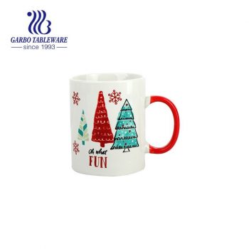 Cute printing Christmasgift colorful drinking porcelain ware mug home cold drinks cup with red handle