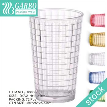 wholesale transparent 280ml PC juice glass cup with embossed design