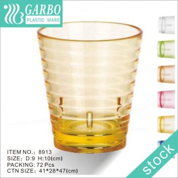 Klasik daire tasarımı sarı renkli kırılmaz viski içme PC bardağı 12 oz