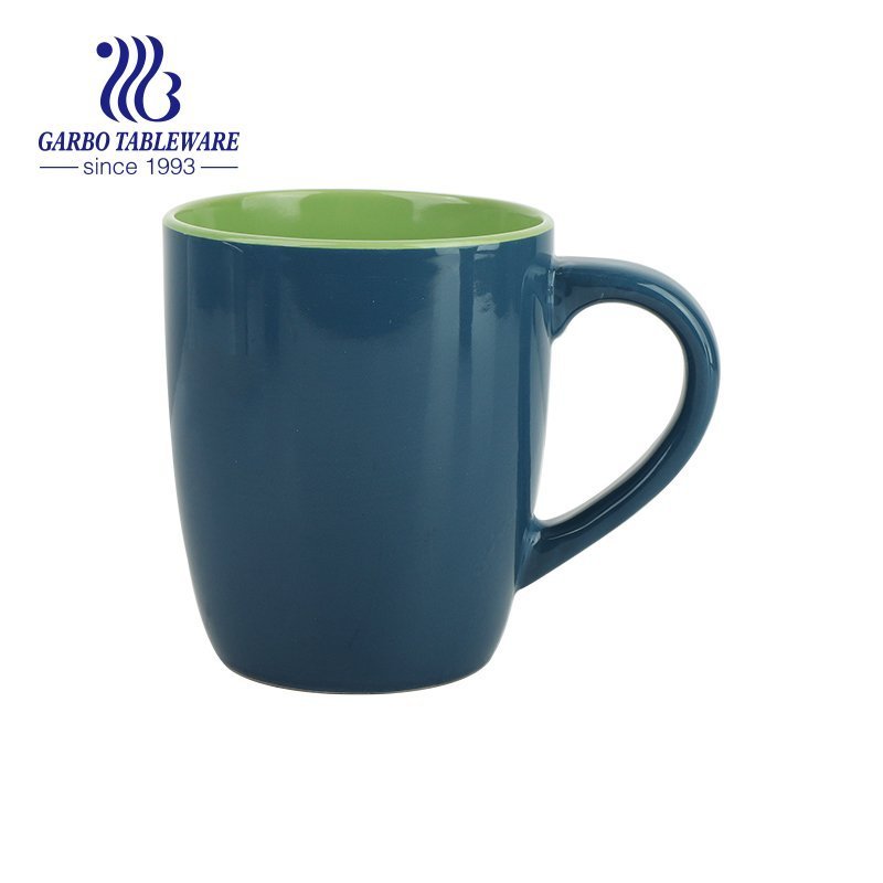 Ceramic mug with 2 colors glazed for drinking milk at breakfast
