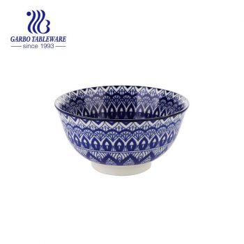 Blue bowl stoneware 350ml with underglazed decal for family usage