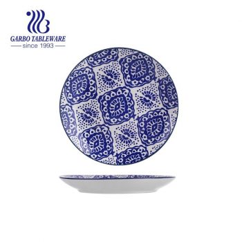 Factory custom Chinese style blue under glazed flat 7.5inch ceramic dessert plate for dining