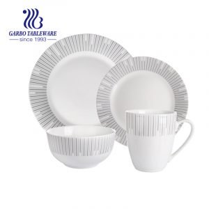 China factory wholesale Linde design  porcelain dinner set of 16pcs side plate bowl mug set for daily use