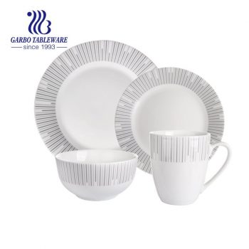 Conjunto de jantar de porcelana de design Linde por atacado de fábrica da china de 16 peças conjunto de caneca de tigela de prato lateral para uso diário