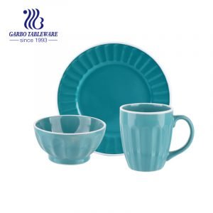 Sky Blue Stoneware tableware 3pcs set breakfast dinner use milk coffee tea mug soup bowl side plates matt finishing ceramic set