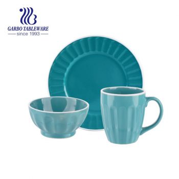 Utensílios de mesa de grés azul céu 3 pçs conjunto café da manhã jantar uso leite café caneca de chá tigela de sopa placas laterais acabamento fosco conjunto de cerâmica