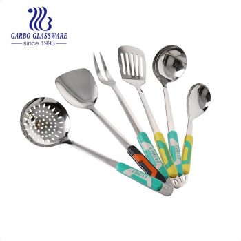 heat resistant kitchen utensil set with 201ss material cooking tools with color printed PP lid