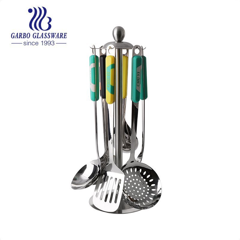 heat resistant kitchen utensil set with 201ss material cooking tools with color printed PP lid