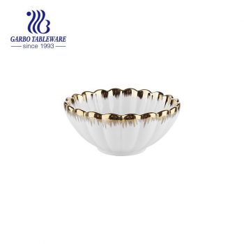 Golden rim series of 350ml pocerlain bowl with lotus shape for wholesale