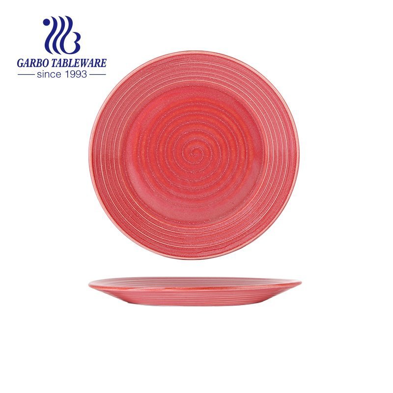 Decorative custom design embossed circle porcelain flat plate