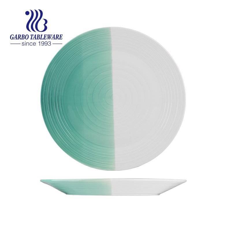 Decorative custom design embossed circle porcelain flat plate