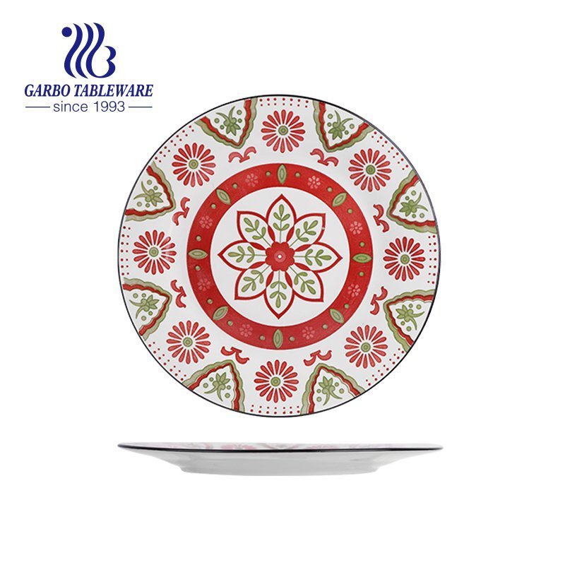 Promotion custom decal beautiful 10.5inch ceramic flat dinner plate